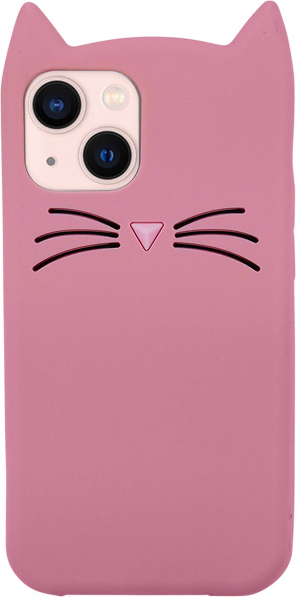 Peachy Schattige kat siliconen hoesje geschikt voor iPhone 15 - roze