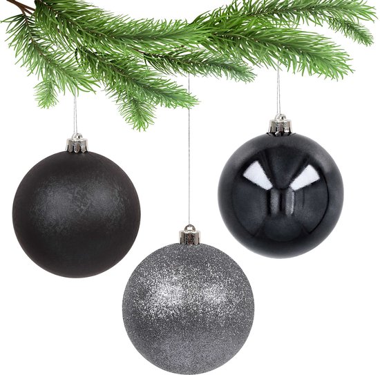 Antraciet kerstballen, set grote kerstballen, kerstboomversiering 10 cm, 3 st.