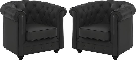 Set van 2 fauteuils van buffelleer CHESTERFIELD - Zwart L 82 cm x H 72 cm x D 78 cm