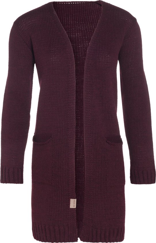 Knit Factory Ruby Gebreid Vest Aubergine - Gebreide dames cardigan - Middellang vest reikend tot boven de knie - Paars damesvest gemaakt uit 10% wol, 5% Alpaca, 10% viscose en 75% acryl - 40/42 - Met steekzakken