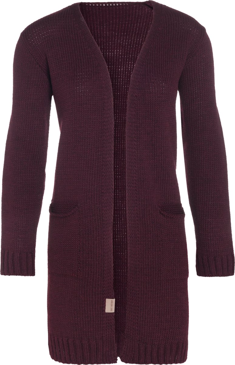 Knit Factory Ruby Gebreid Vest Aubergine - Gebreide dames cardigan - Middellang vest reikend tot boven de knie - Paars damesvest gemaakt uit 10% wol, 5% Alpaca, 10% viscose en 75% acryl - 40/42 - Met steekzakken