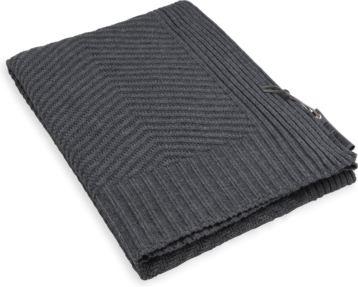 Knit Factory Beau Gebreid Plaid - Woondeken - plaid - Wollen deken - Kleed - Antraciet - 160x130 cm