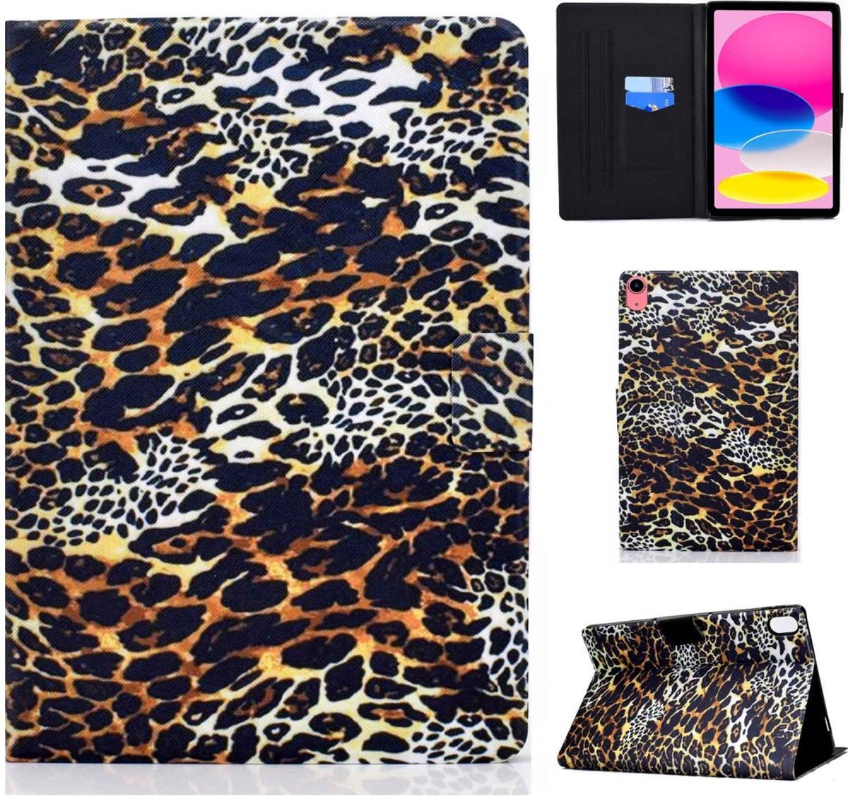 Peachy Leopard Bookcase kunstleer hoes geschikt voor iPad 10e gen 10.9 inch 2022 - bruin