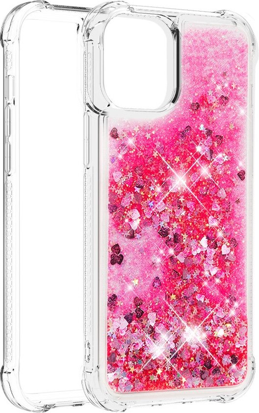 Peachy Glitter TPU met versterkte hoeken hoesje geschikt voor iPhone 12 Pro Max - transparant roze