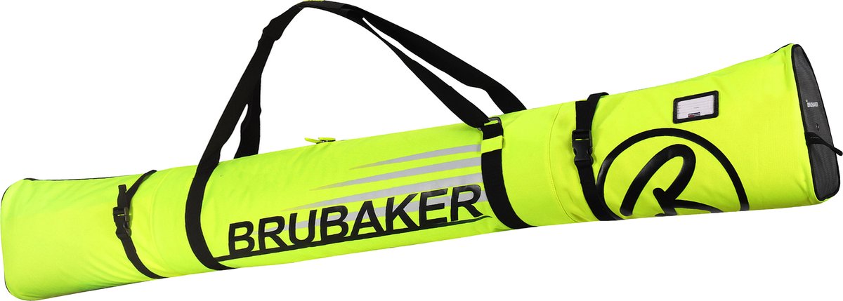 BRUBAKER Carver Champion - Skitas - Voor 1 paar Ski's & Stokken - Gevoerd - Zware Kwaliteit - Scheurvast - Skihoes - Verstelbare draag/schouderbanden - 170 cm - Neon Geel/Zwart