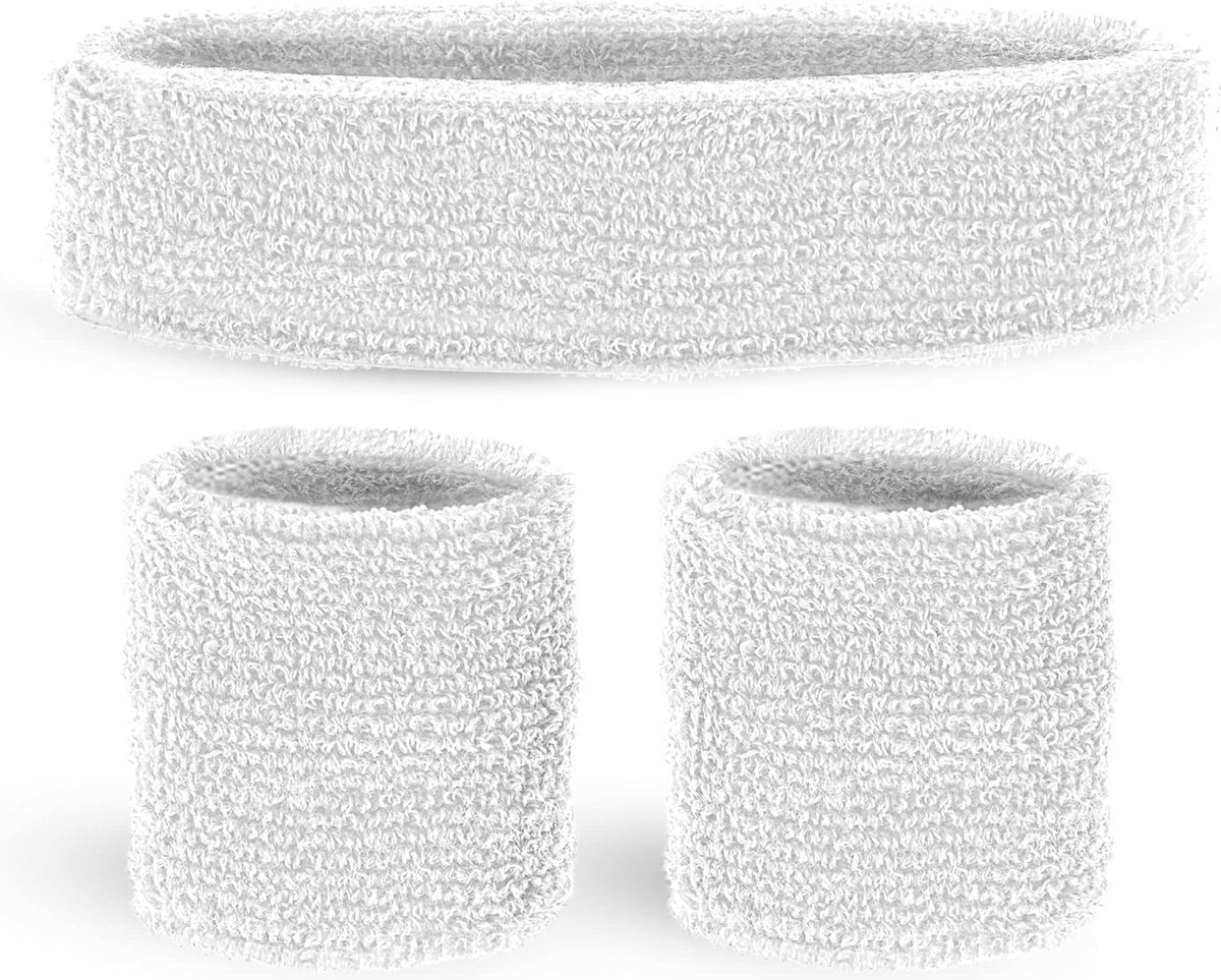 Zweetbandjes - ek voetbal - zweetband ek - voetbal - witte zweetband - hoofdband wit - 3-delige set, hoofdband en 2 polsbandjes, sport, accessoires, jaren 80, trainingspak, carnaval, themafeest