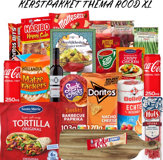 Kerstpakket XL - Groot Relatiegeschenk - Thema Rood - Rijkelijk en Goedgevuld - A-merken