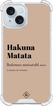 Casimoda® hoesje - Geschikt voor iPhone 15 - Hakuna Matata - Shockproof case - Extra sterk - Siliconen/TPU - Bruin/beige, Transparant