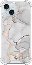 Casimoda® hoesje - Geschikt voor iPhone 15 - Marmer Grijs - Shockproof case - Extra sterk - Siliconen/TPU - Grijs, Transparant