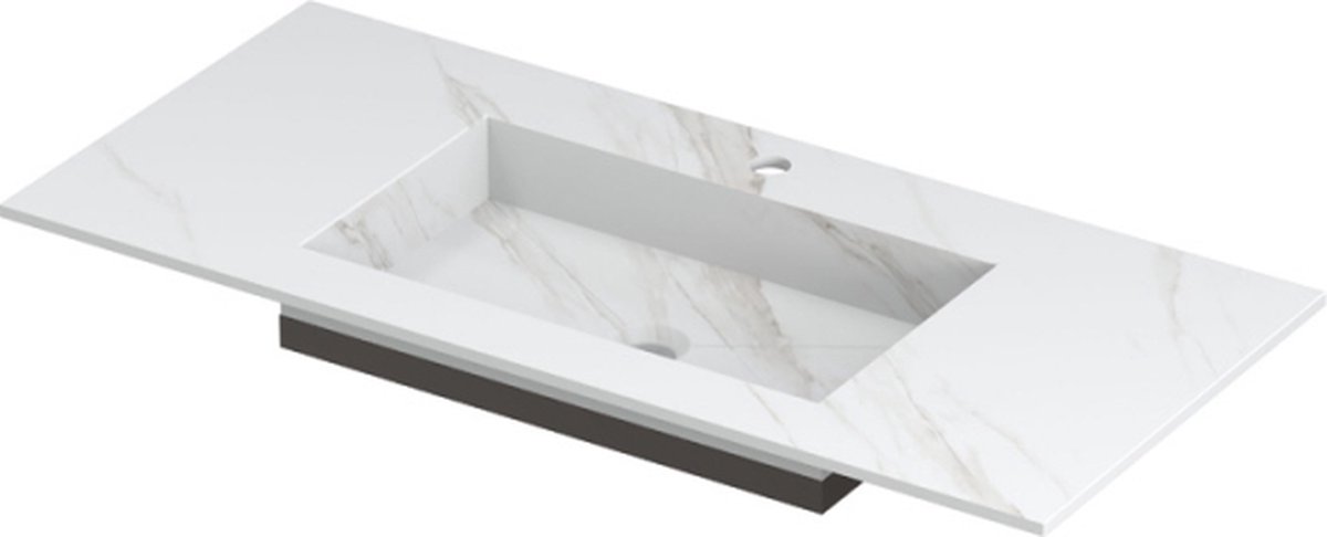 INK Post wastafel in keramische slab met envelop bodem wasbak midden met 1 kraangat, 100x45x1cm, calacatta mat