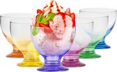 Rainbow Blast IJsbeker, dessertkommen, kleurrijk, 475 ml, set van 6 dessertglazen op voet, serveerschalen, vaatwasmachinebestendig