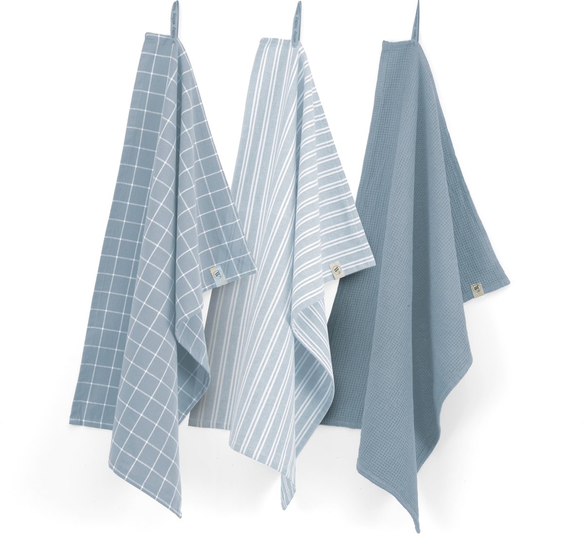 Dry with Cubes Uni, Stripes & Blocks keukenset 50x70cm jeans blauw (3 stuks)