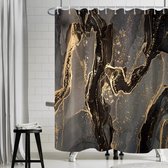 Douchegordijn, zwart goud, marmerlook, modern, abstracte kunst, schimmelwerend, waterdicht, polyester stof, wasbaar, badgordijn met 12 haken, voor badkamer, 180 x 180 cm