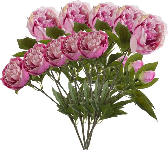 Emerald Kunstbloem pioenrozen tak - 5x - 3 bloemen - roze - 70 cm - decoratie