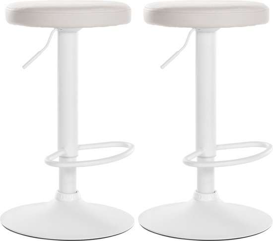 CLP Ponte Set van 2 barkrukken - Rond - Verstelbaar - Voetsteun - Kunstleer - Metaal mat wit wit