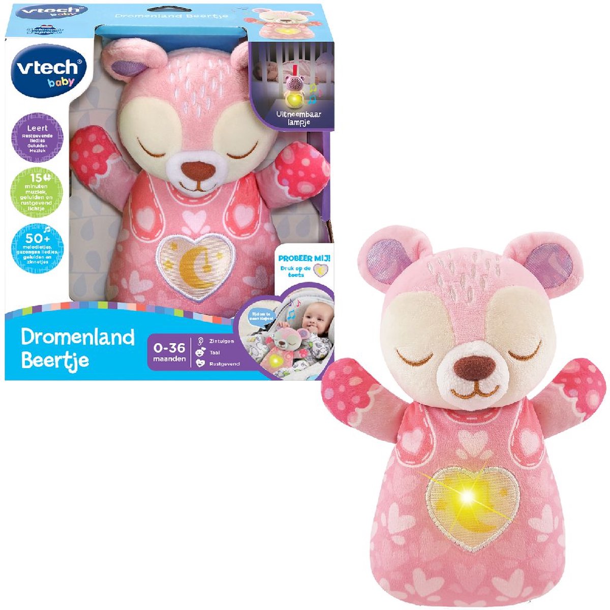 VTech Baby Dromenland Beertje - Interactieve Knuffel - Educatief Speelgoed - Van 1 tot 3 Jaar - Roze