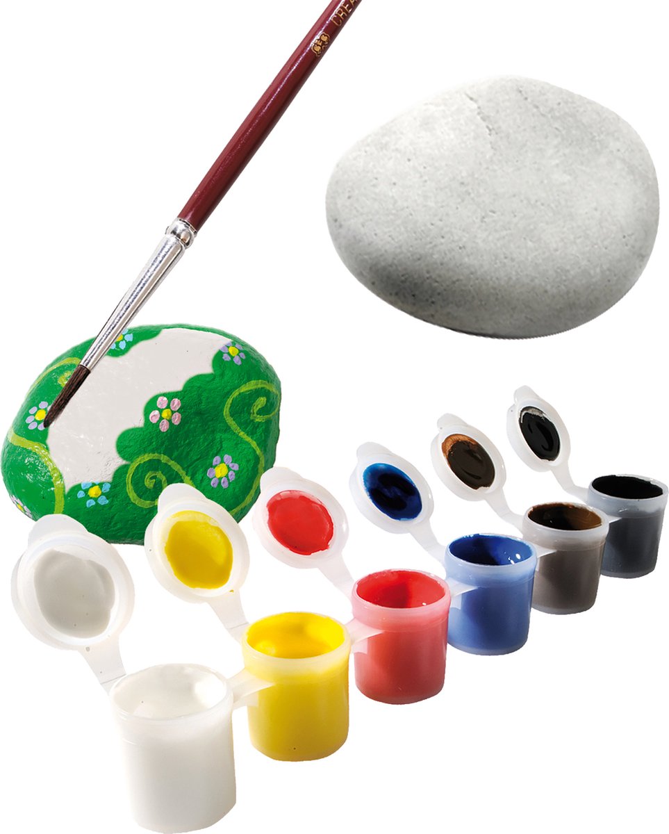 SES Creative – Stenen schilderen – creatieve knutselset vanaf 5 jaar – inclusief stenen, verf, penseel en wiebeloogjes — cadeau in Spellen & Speelgoed - foto 5
