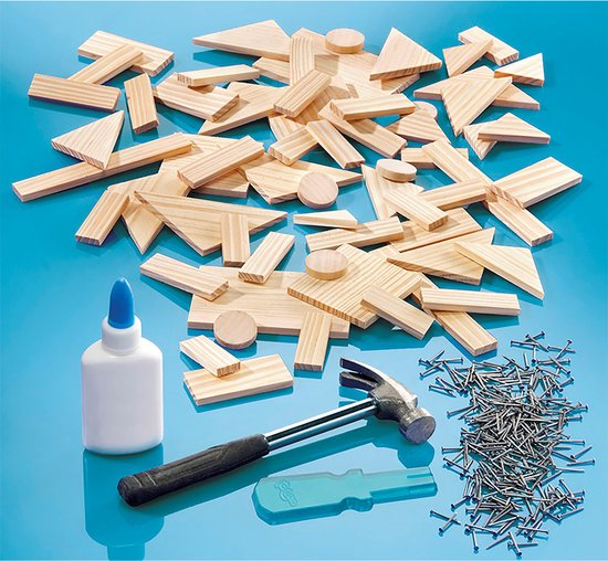 Totum Carpenter King junior Timmerset met hout en hamer - educatief constructie speelgoed bouwset - leren timmeren jongens en meisjes junior