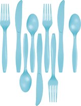 Couverts de party/ BBQ en plastique - 72 pièces - bleu clair - couteaux/fourchettes/cuillères - réutilisables