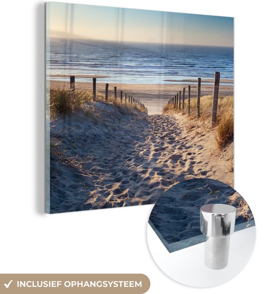 MuchoWow® Glasschilderij - Strand - Zee - Nederland - Duinen - Zon - 90x90 cm - Strand decoratie - Acrylglas Schilderijen - Foto op Glas