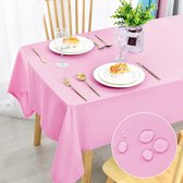 Roze tafelkleed 140 x 220 cm vlekbescherming wasbaar tafellinnen waterdicht tafelkleed voor eetkamer, tuin, feest,