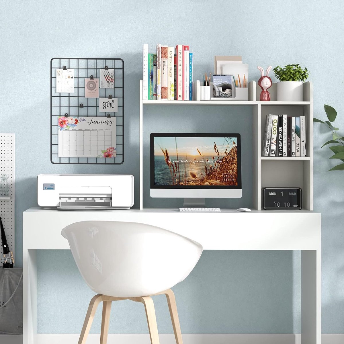 GIANTEX Desk Shelf with 7 Open Compartments, Table Organiser with Tilt