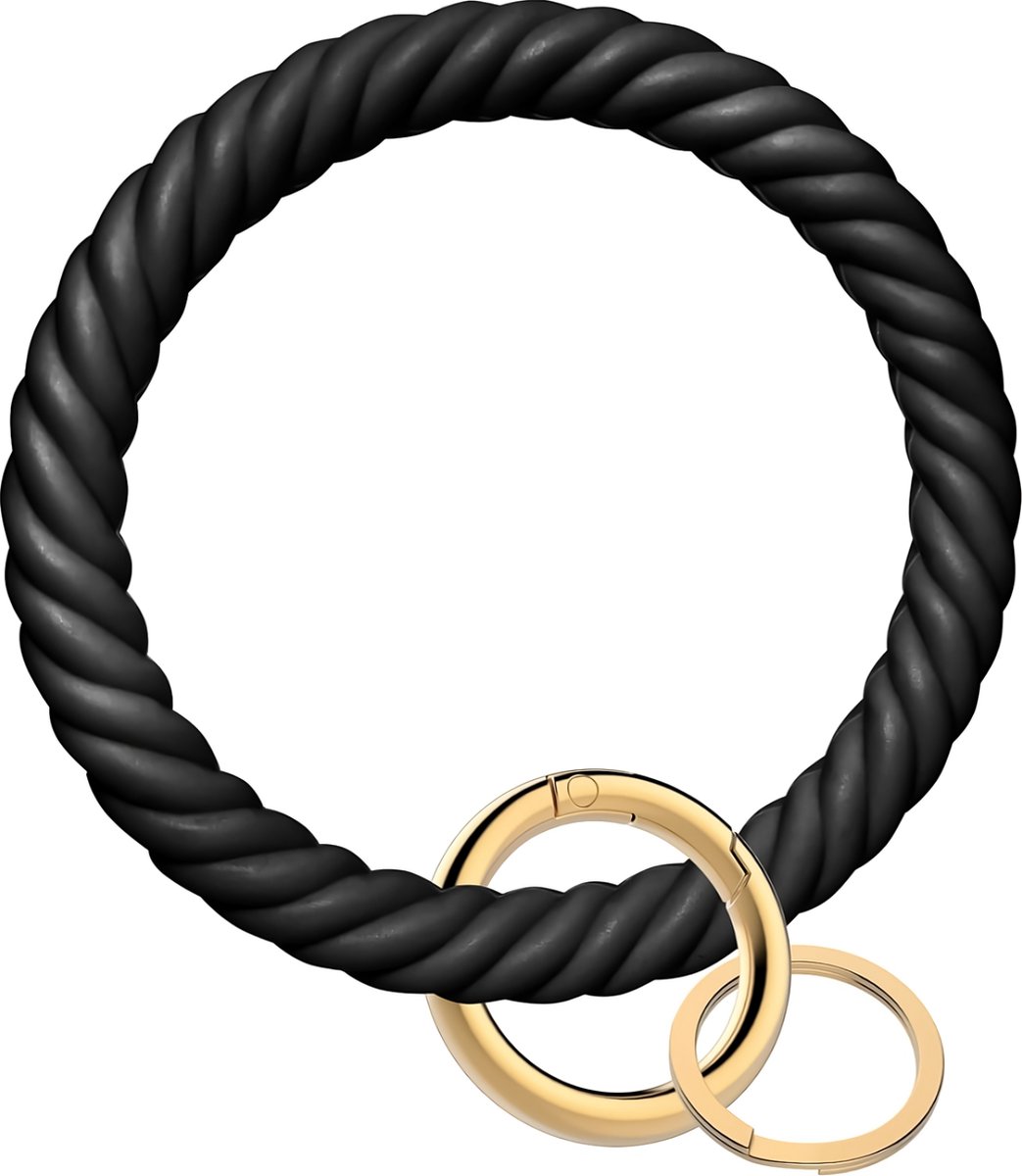 Siliconen Pols Lanyard - Zwart Keycord Sleutelhanger met Karabijnhaak en Sleutelring - Hand Keykoord - Quick-Release Sleutelhouder - Sleutel Hanger - Karabijnsluiting Polsbandjes - Keychain voor Volwassen - Vrouwen & Mannen Polskoord