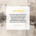 Avis client 4 étoiles pour une peinture abstraite beige, grise et brune.