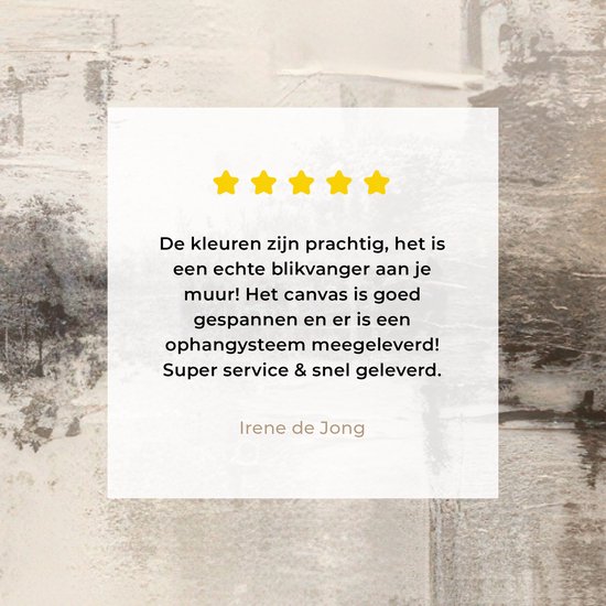 Avis client 4 étoiles pour une peinture abstraite beige, grise et brune.
