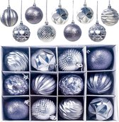 Kerstballen, 12 stuks kerstballen, kerstboomversiering, mat, glanzend, glinsterend, diameter 6 cm, zilver
