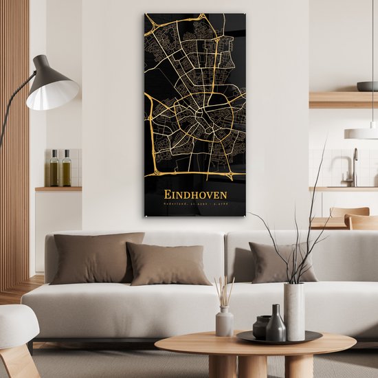 Peinture sur Verre - Eindhoven - Plan de la Ville - Or - 60x120 cm - Peintures sur Verre Peintures - Photo sur Glas - Carte