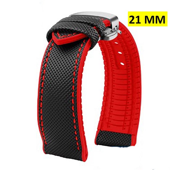 Bracelet de montre - Caoutchouc - Résistant à l'eau - Usage quotidien - Rouge - 21MM
