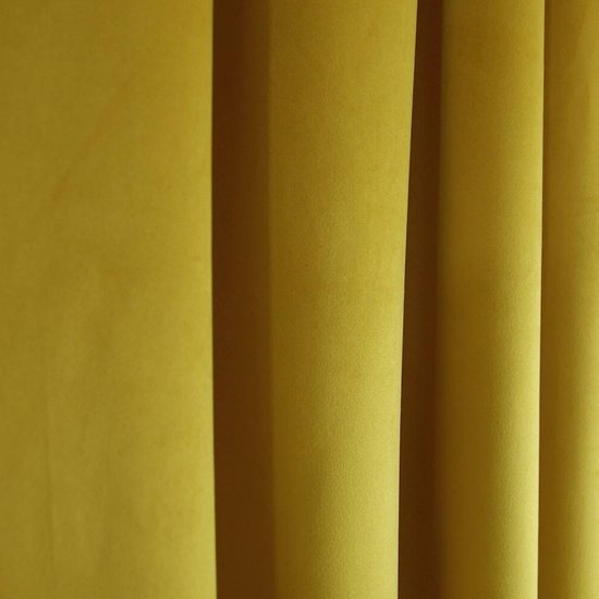 Glow Thuis - Kant en klaar 70% Verduisterend Gordijn - Hoge kwaliteit Fluweel – mosterd kleur Curtains - Gordijn met Plooiband ( Inclusief haken )- 140x250 cm - 1 Stuk