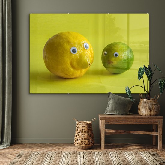 Peinture sur verre MuchoWow® - Citron et citron vert aux yeux écarquillés - 150x100 cm - Peintures sur verre acrylique - Photo sur Glas