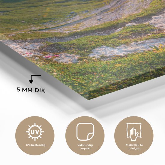 MuchoWow® Peinture sur verre 90x60 cm - Peinture sur verre acrylique - Alpes - Lac - Soleil - Photo sur verre - Peintures