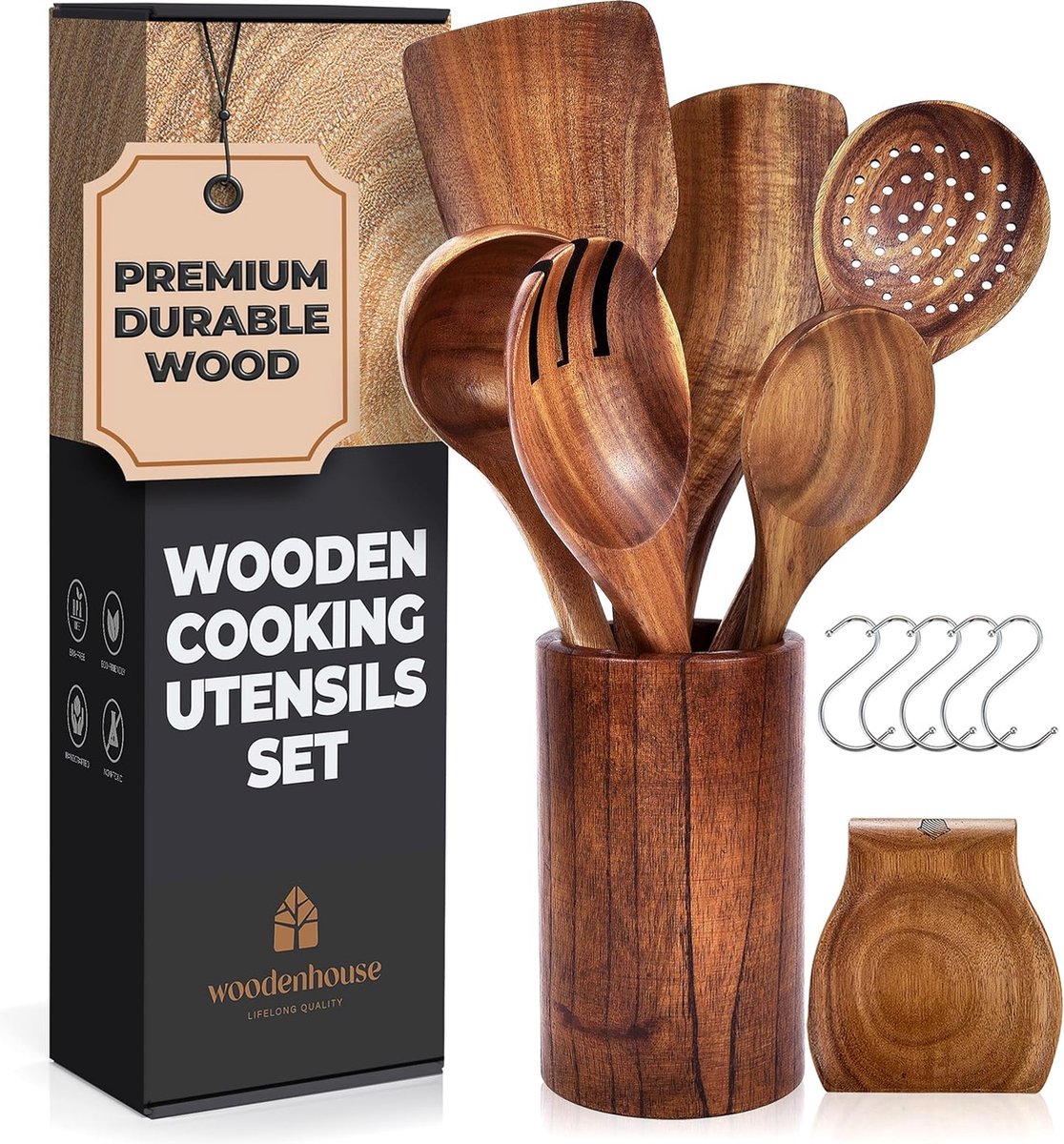 2 Spatules En Bois De Teck Pour Cuisine - 30,5 Cm, Résistantes à La Chaleur, Anti-rayures Pour Poêles