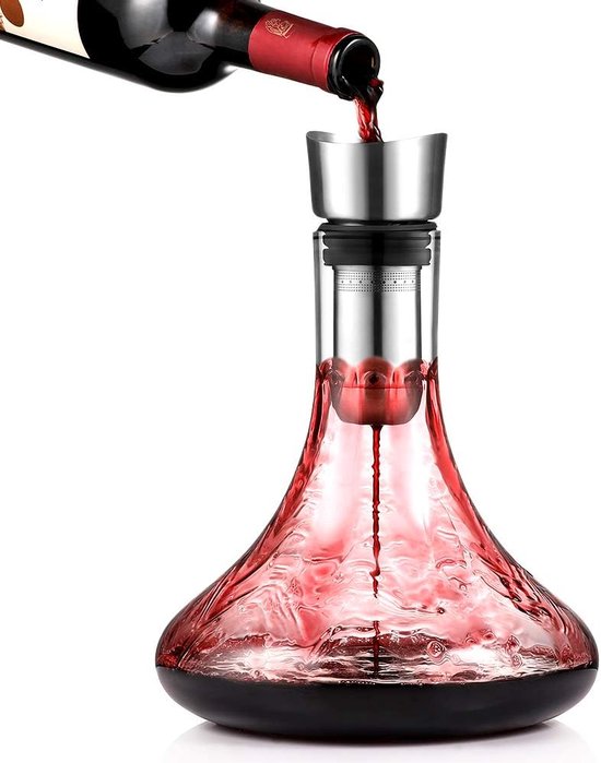 Lvpradior Luxe kristallen wijnkaraf met geïntegreerde ijsberg blauwe waterval, loodvrije beluchter met glazen sluiting, wijnaccessoires (1,15 l
