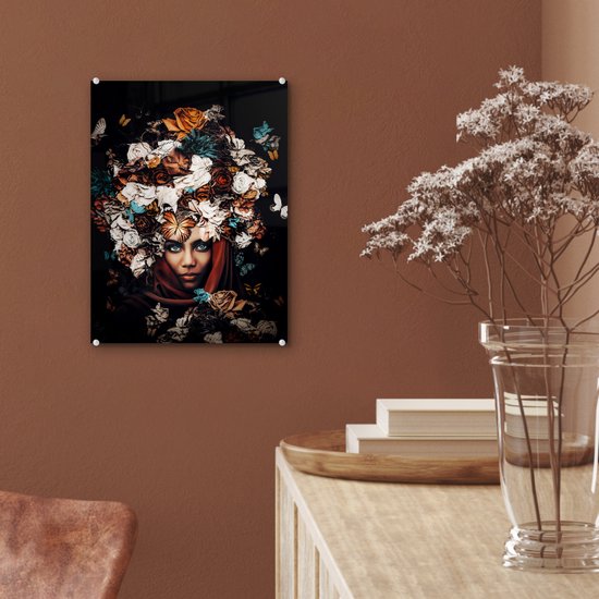 Peinture sur Verre - Fleurs - Papillon - Femmes - Foulard - 30x40 cm - Peintures sur Verre Peintures - Photo sur Glas