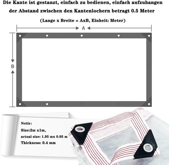 Transparante Dekzeil Zwaar Pvc Waterdicht-Met Deur Met Rits,Zeil,Waterdicht/Scheurvast Beschermend Zeildoek,Transparant Zeil Zijpanelen,Voor Carports,Pergola, Kassen,WxH-5x2.5m/16.4x8.2ft