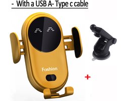 Draadloze Autolader | Telefoonhouder | Fast Charger | Draadloos & Handsfree | Laadkracht 15W | Geschikt voor alle Toestellen | Geel