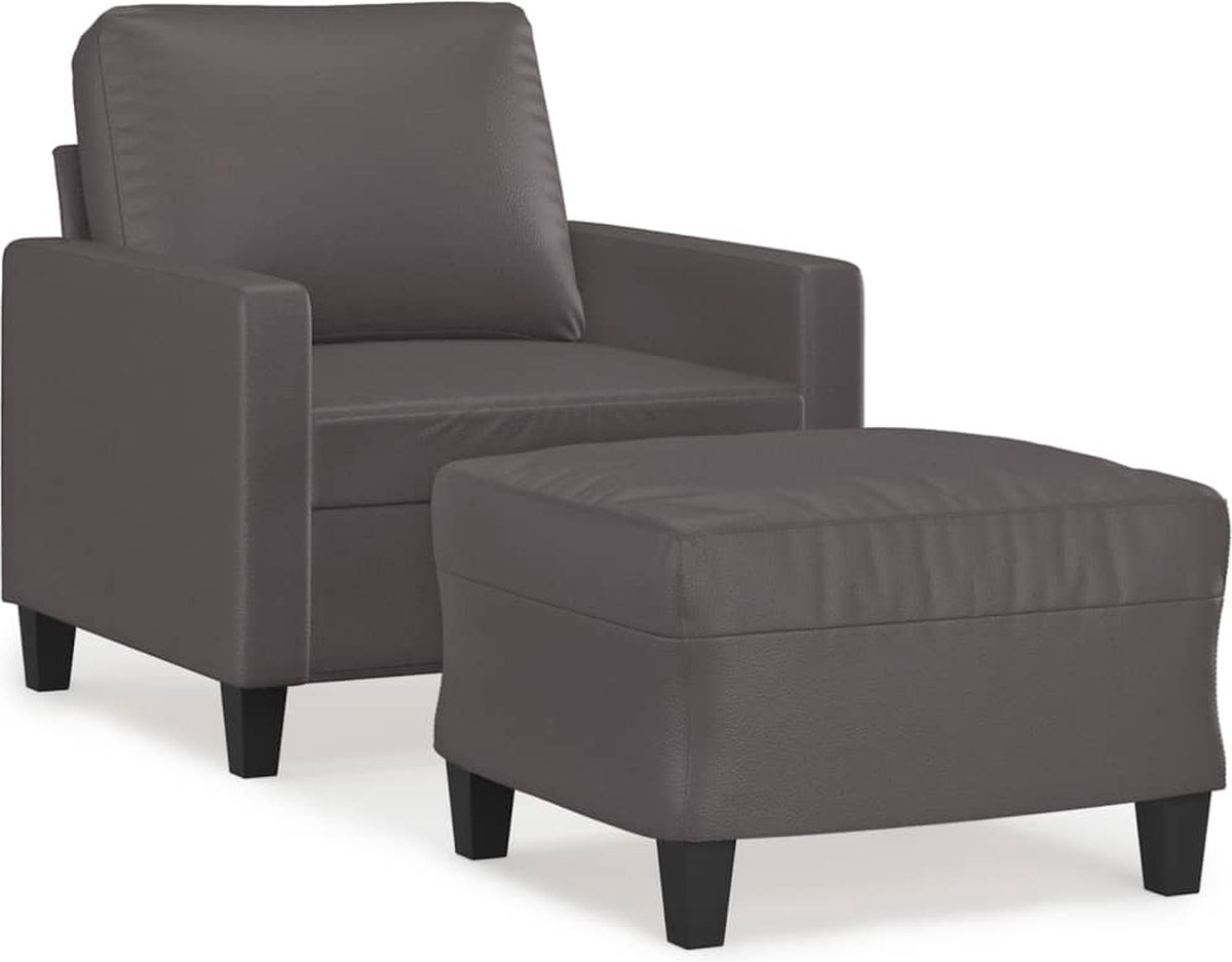 vidaXL Fauteuil - met - voetenbank - 60 - cm - kunstleer - grijs