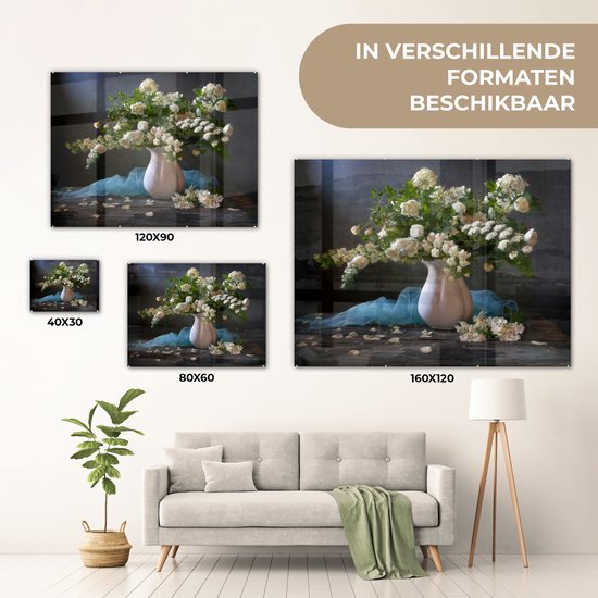 MuchoWow® Glasschilderij 40x30 cm - Schilderij acrylglas - Bloemen - Wit - Stilleven - Foto op glas - Schilderijen