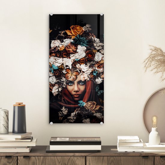Peinture sur Verre - Fleurs - Papillon - Femmes - Foulard - 20x40 cm - Peintures sur Verre Peintures - Photo sur Glas