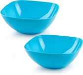 Plasticforte serveerschaal/saladeschaal - 2x - D28 x H11 cm - kunststof - blauw - 4800 ml