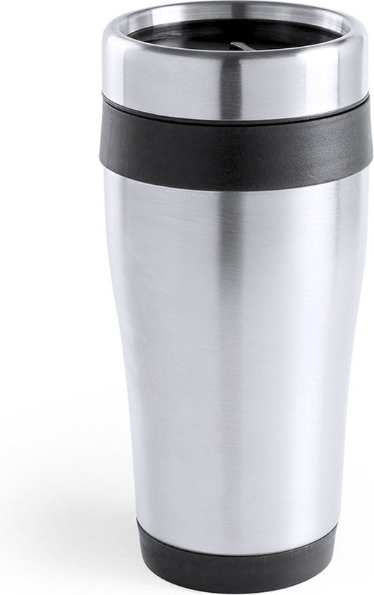 Warmhoudbeker/thermos isoleer koffiebeker/mok RVS zilver/zwart