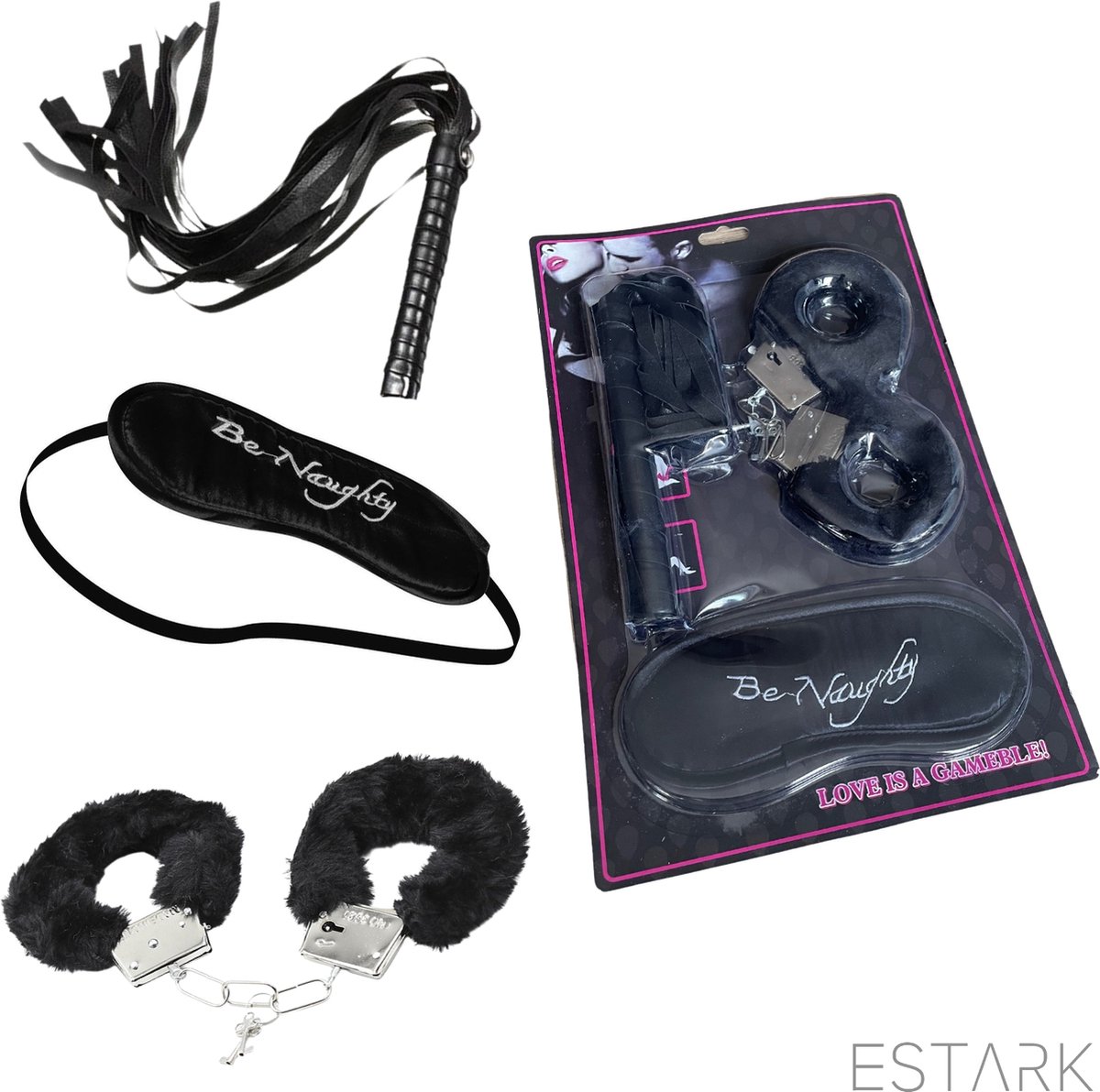 Goedkoopste ESTARK® BDSM bondage Set - SM Handboeien - Doe Dobbelsteen - Zweep / Veer / Zweepje - Bondageset - Erotische Blinddoek - Oogmasker - Zweep - Sex Toys - Seksspeeltjes Voor Koppels - Handcuffs - Bondage Sex Seks - 3-delig