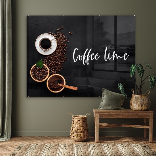 MuchoWow® Peinture sur verre 160x120 cm - Peinture sur verre acrylique - Citations - Dictons - L'heure du Coffee - Café - Photo sur verre - Peintures