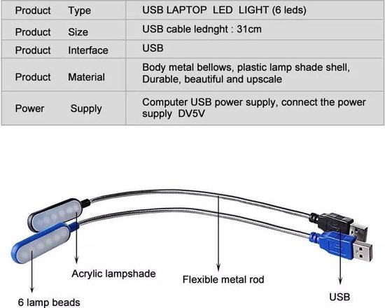 IBBO® - Lampe Flexible pour ordinateur portable - Éclairage de clavier LED - USB - Lampe de lecture - Siècle des Lumières LED USB