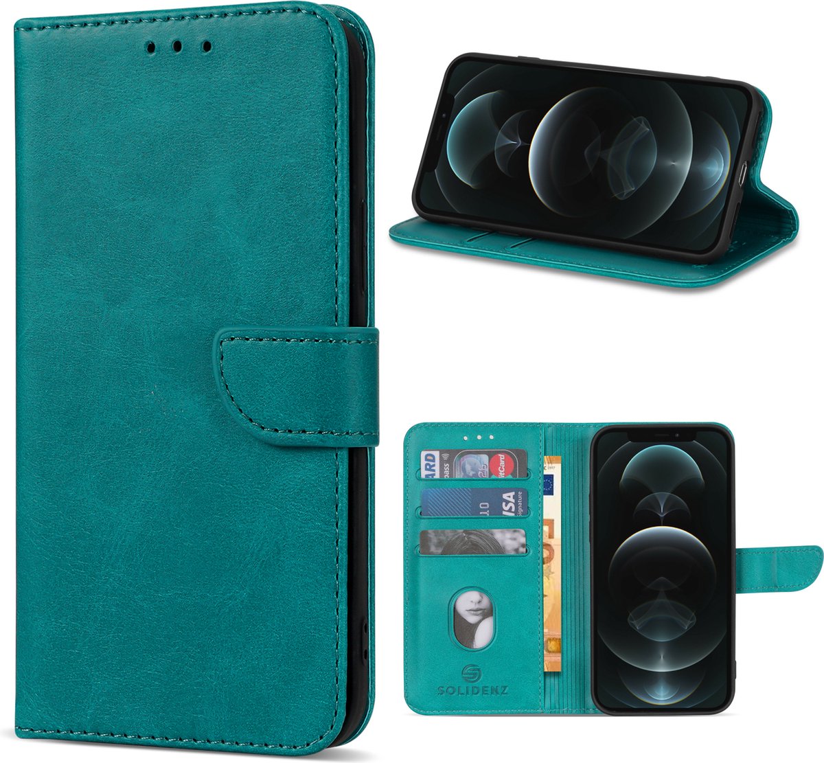 Geschikt Voor iPhone 14 Hoesje - Solidenz Bookcase - Telefoonhoesje - Case Met Pasjeshouder - Cover Hoes - Blauw