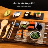 Bamboe Sushi Rolling Mat, Carbonized Sushi Making Kit 9 stuks, Beginner Sushi Mat, Inclusief 2 Rolling Mats, 5 Paar Eetstokjes, Paddle, Spreader, Beginner's Guide (PDF), Roll on